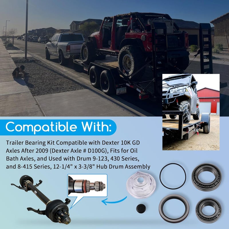 XTPTFABS Trailer Bearing Kit Compatible with Dexter 10K GD Axles After 2009 (Dexter Axle # D100G), Fits for Oil Bath Axles,Used with Drum 9-123, 430, 8-415 Series,12-1/4" x 3-3/8" Hub Drum Assembly - Image 2